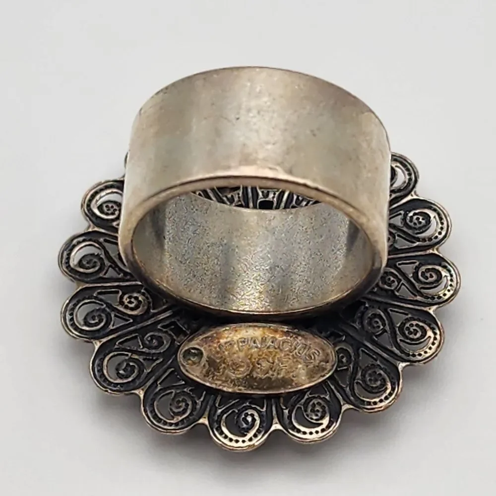 Liz Palacios bronze tone, silver tone, and orange crystal ring (6)